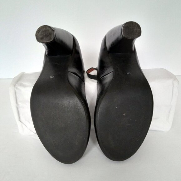 Crown Vintage Black Leather Ruffled T-Strap Baby Jane Heels Sz8 - Picture 5 of 9